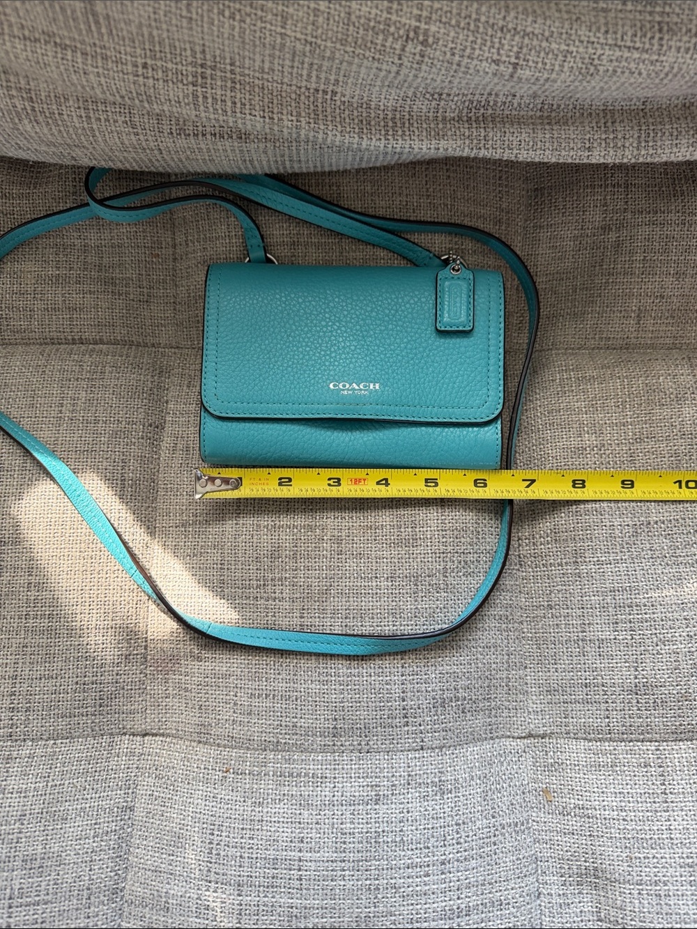 Coach Teal Pebbled Leather Crossbody Wallet